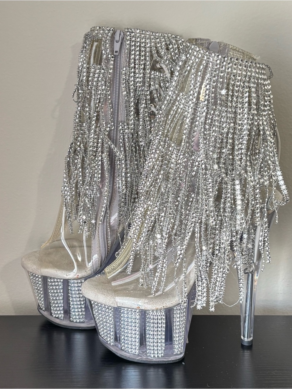 Pleaser Adore 1017SRS Platform Lace Up Back Ankle Boot with Fringe